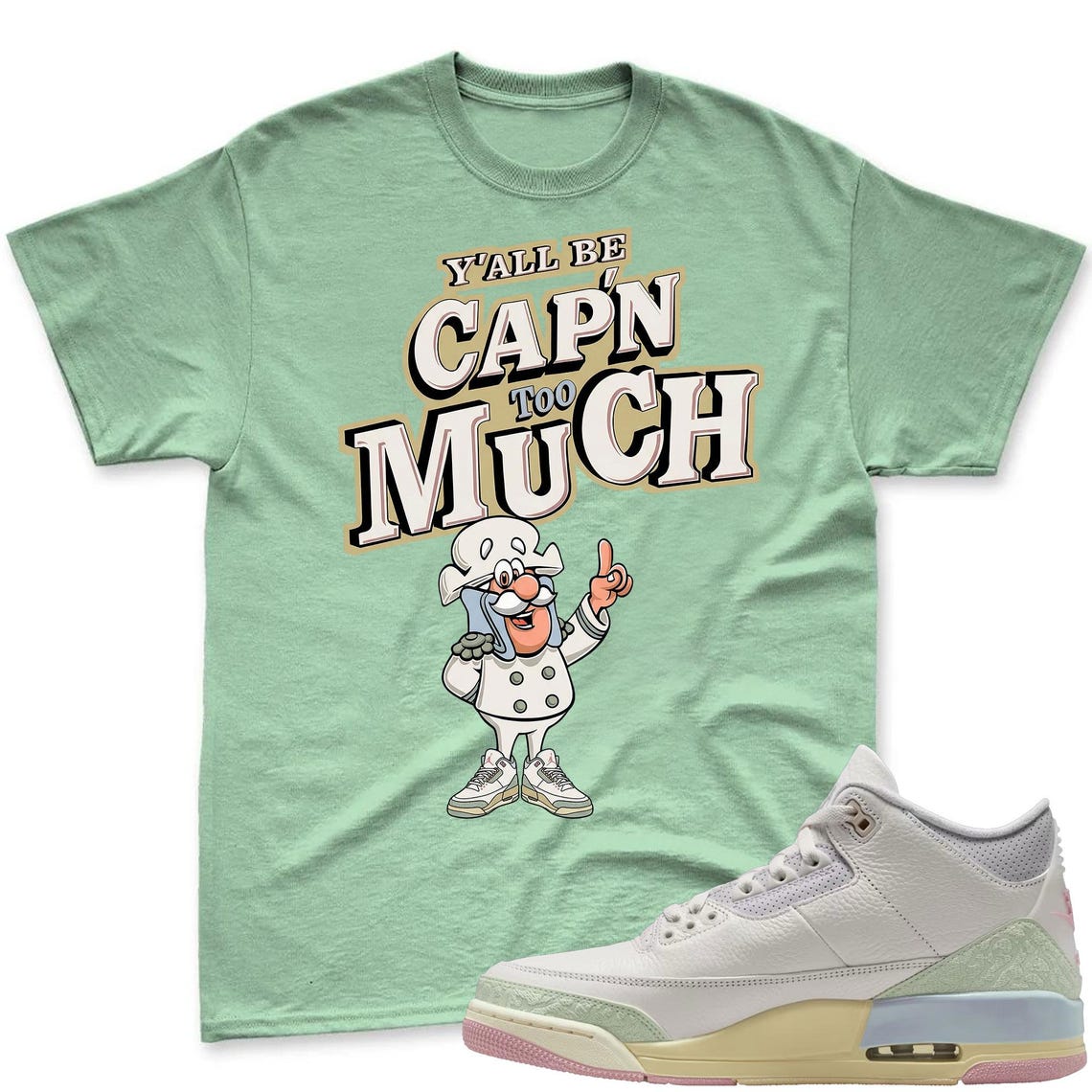 CAP'N MUCH! Shirt To Match Air Jordan 3 Sail & Jade Aura - Spring In The Air Matching Shirt