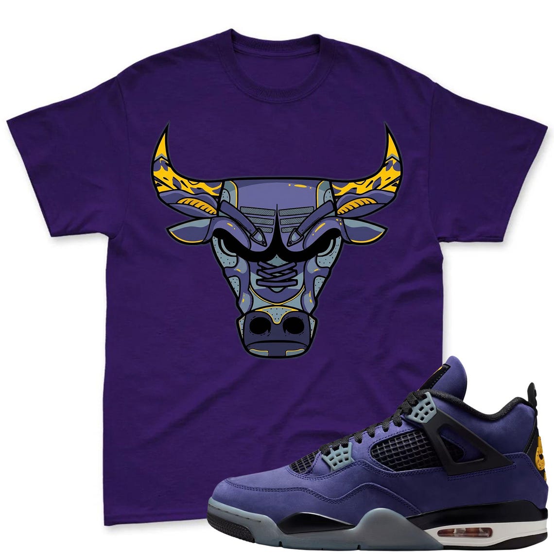 BULL! Shirt To Match Jordan 4 Lakers Imperial Purple Sneaker - Retro 4 Imperial Purple Match Tee