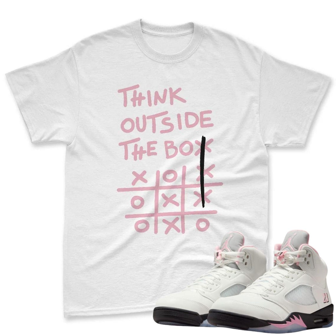Think Outside The Box Shirt To Match AJ 5 Soft Pink - Jordan 5 Soft Pink Sneaker Mactching Tee