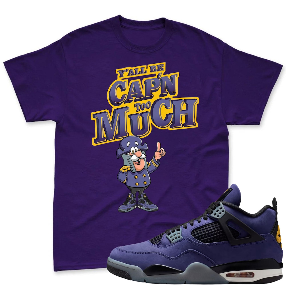 CAP'N! Shirt To Match Jordan 4 Lakers Imperial Purple Sneaker - Jordan 4 Lakers Match Tee
