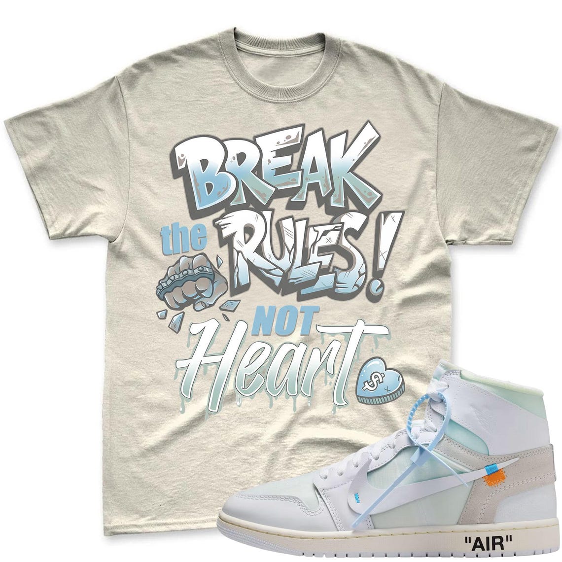 BREAK RULES! Shirt To Match Virgil Archive Air Jordan 1 High "Alaska" - Jordan 1 High OG x V.A.A. Sneaker Mactching Shirt