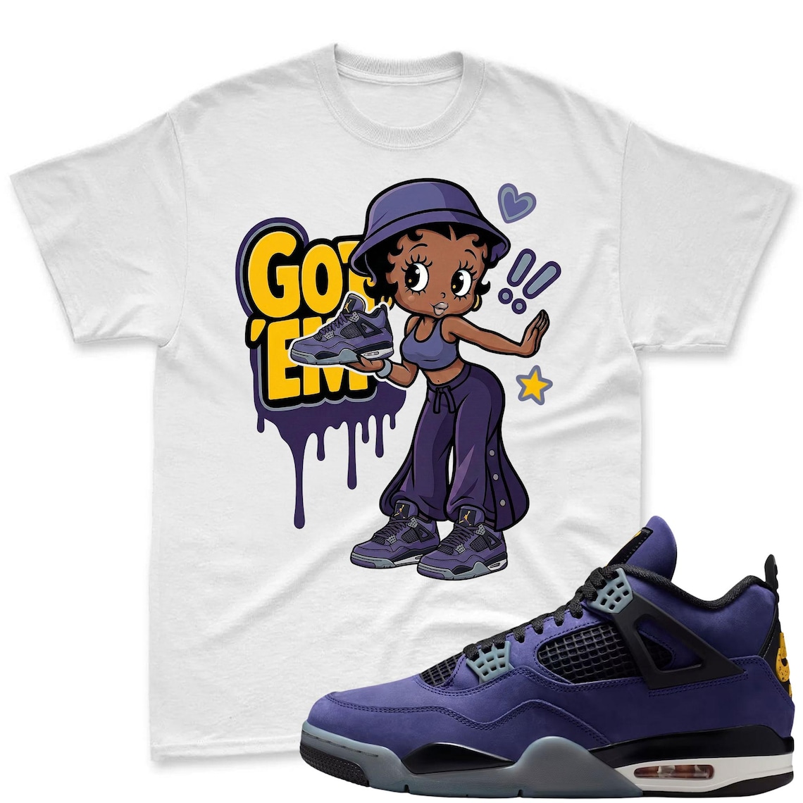 DAAAMN! Shirt To Match Jordan 4 Lakers Imperial Purple Sneaker - Jordan 4 Lakers Match Tee