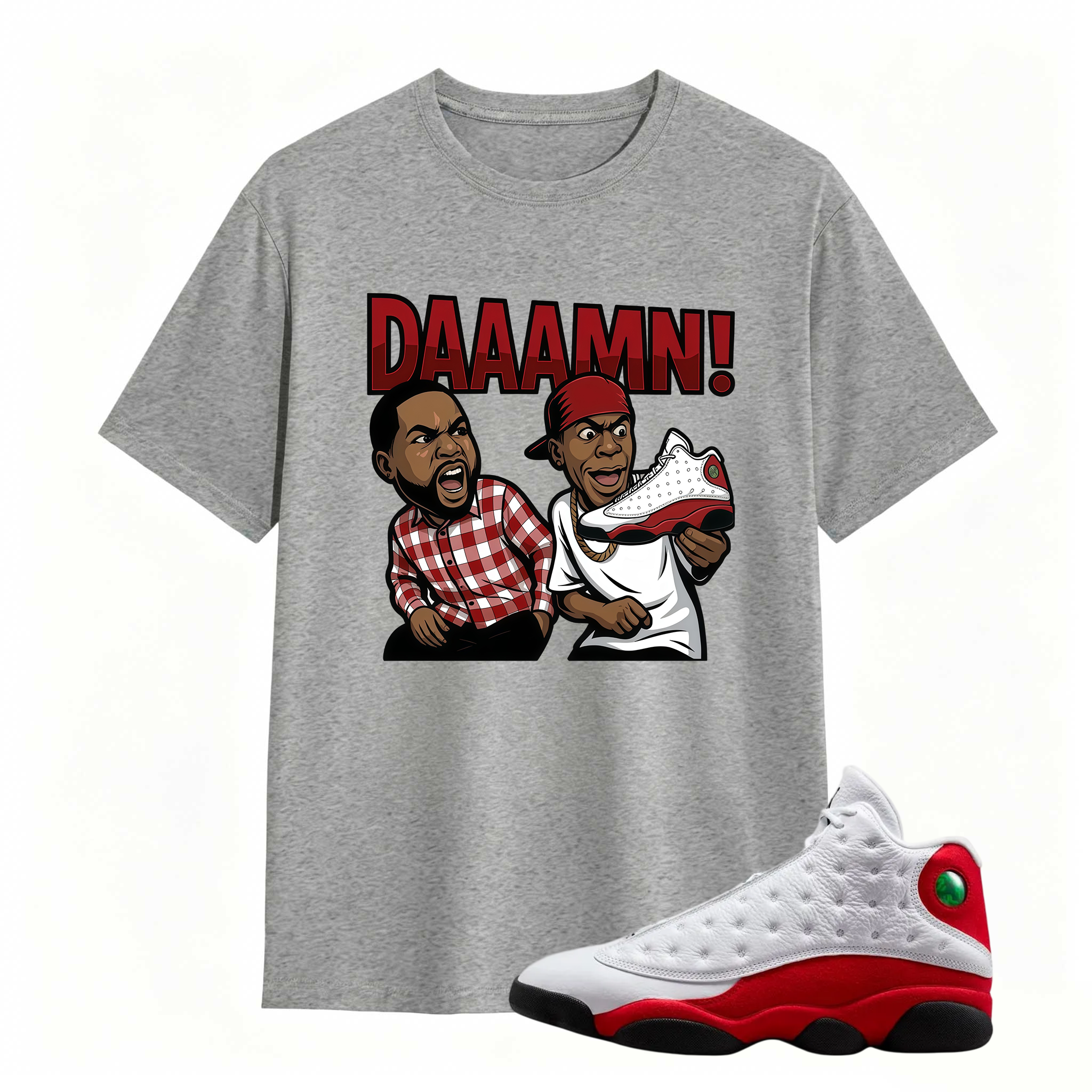 DAAAMN! Shirt To Match Air Jordan 13 Chicago - Jordan 13 Retro White and University Red Match Shirt
