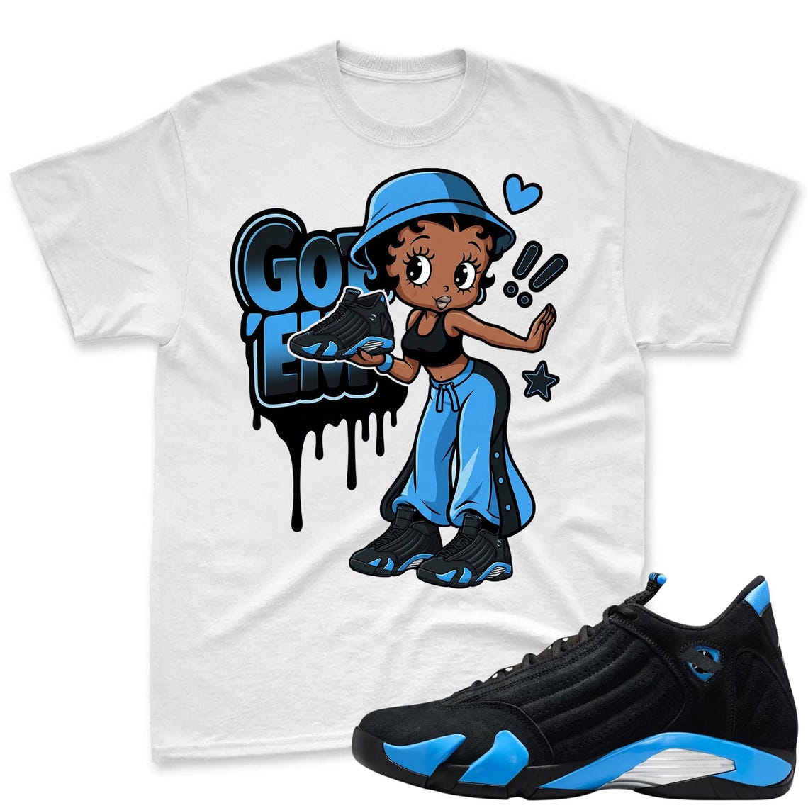 GOT'EM! Shirt To Match Jordan 14 Black and University Blue - Jordan 14s Retro Blue Black Match Shirt