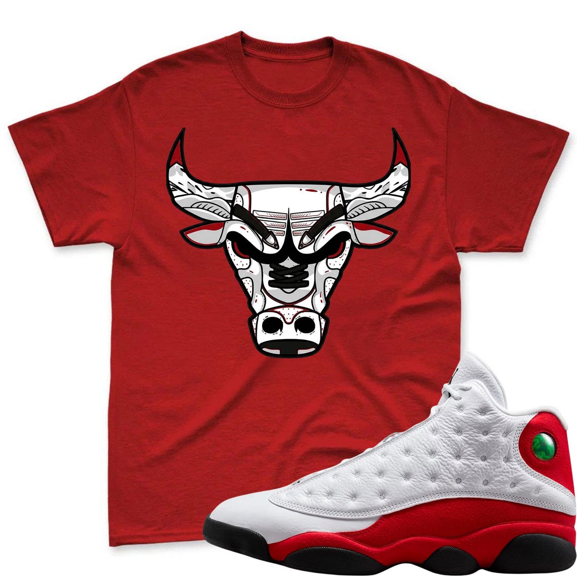 BULL! Shirt To Match Air Jordan 13 Chicago Jordan 13 Retro White and University Red Match Shirt