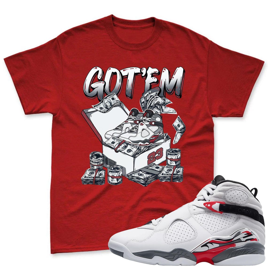 BOX DOLLAR! T-Shirt To Match Air Jordan 8 Bugs Bunny Sneaker - AJ8 Bugs Sneaker Match Shirt