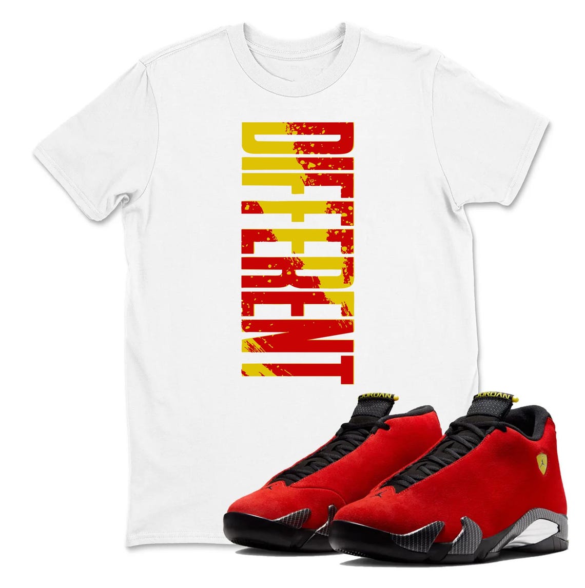 DIFFERENT Jordan 14 Challenge Red Sneaker Matching Tee Shirt - Retro 14s Tee for Sneakerheads