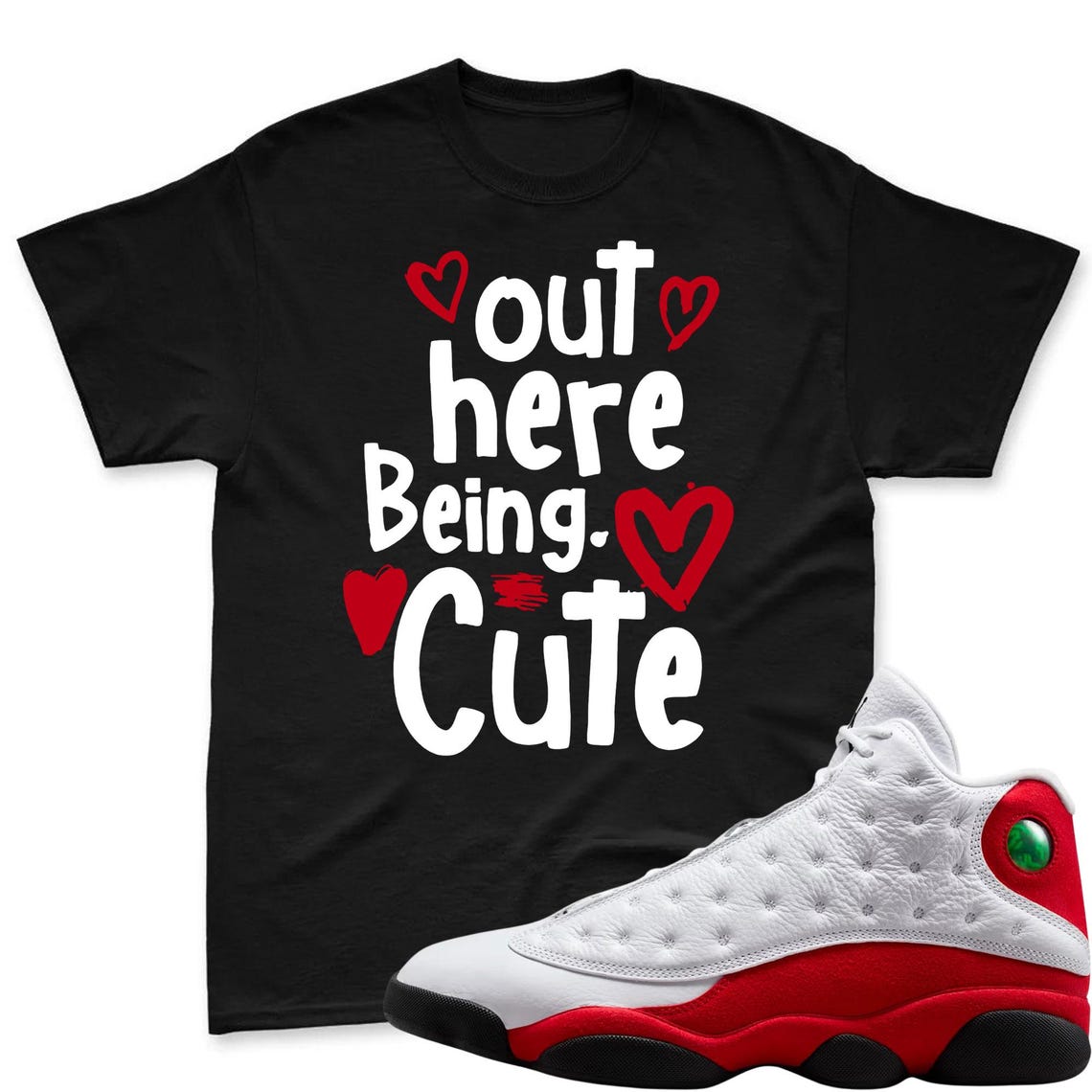 CUTE! Shirt To Match Air Jordan 13 Chicago - Jordan 13 Retro White and University Red Match Shirt