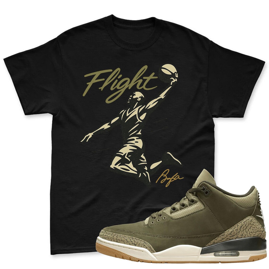 FLIGHT Shirt To Match Jordan 3 Family Affair Medium Olive Sneaker - Jordan 3 Mactching Shirt