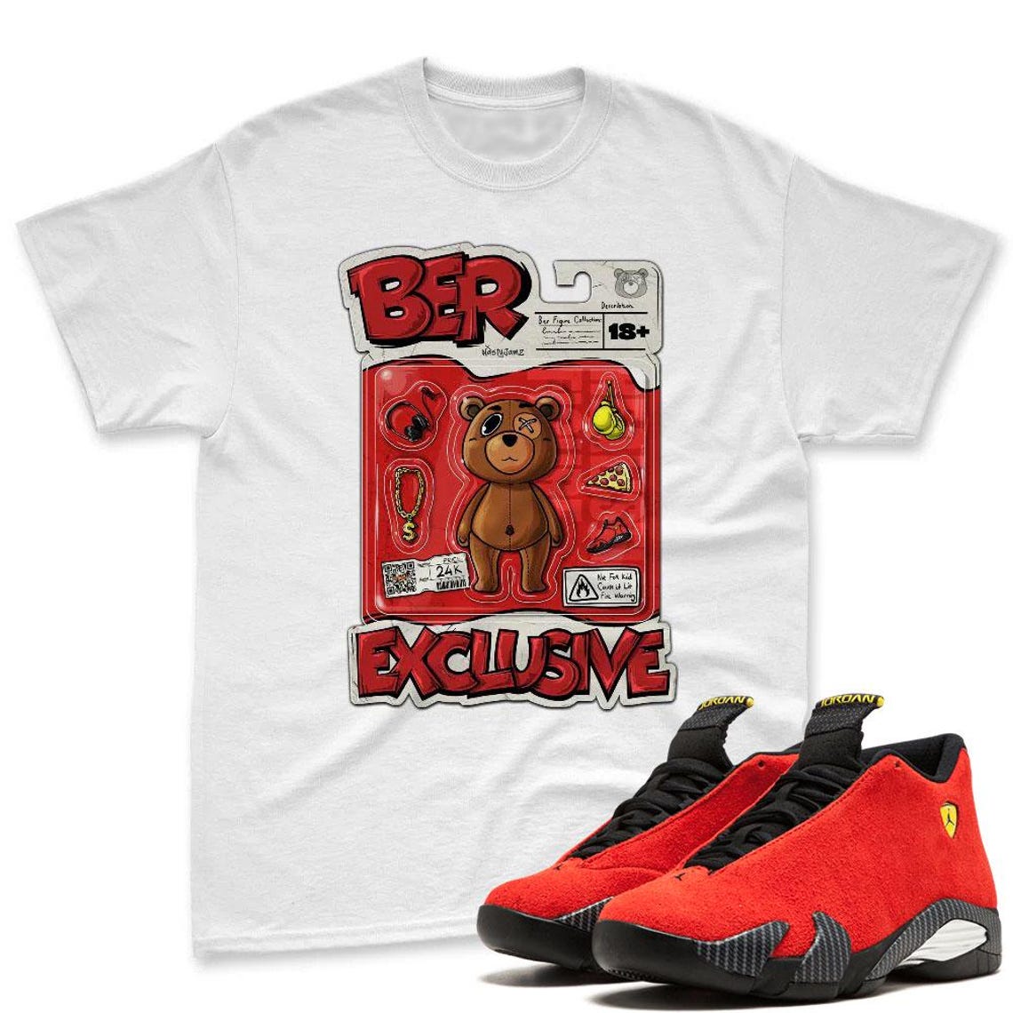 Exclusive Bear T-Shirt Matching Jordan 14 Ferrari - Jordan 14 Challenge Red Sneaker Matching T-Shirt