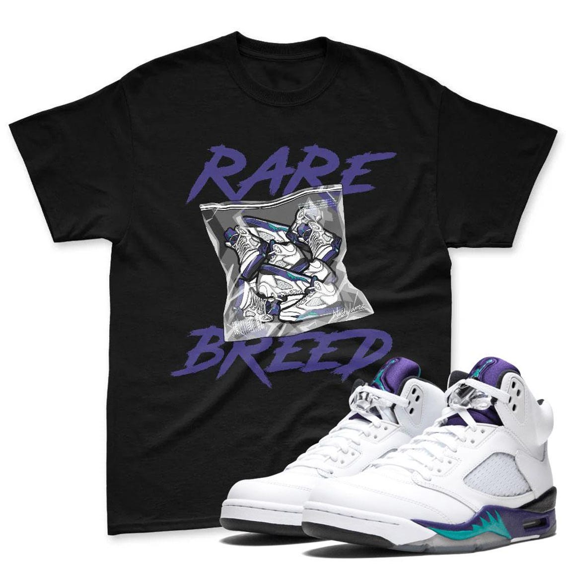 Rare Breed Shirt To Match AJ 5 Grape Black White Sneaker - Jordan 5 Grape Sneaker Mactching Tshirt