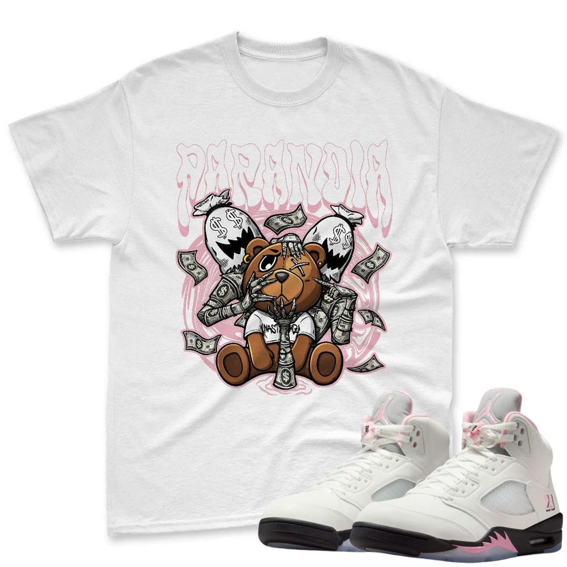 Money Bear Shirt To Match Jordan 5 Soft Pink Sneaker - Soft Pink Sneaker Match Shirt