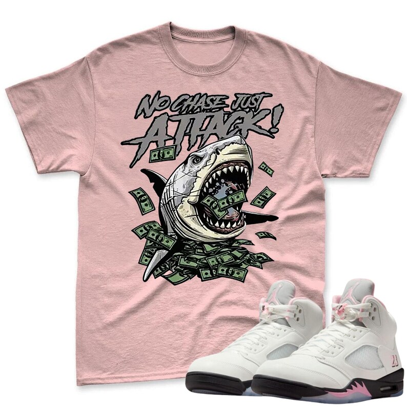 Shark Shirt To Match AJ 5 Soft Pink Sneaker - Jordan 5 Soft Pink Sneaker Mactching Tshirt