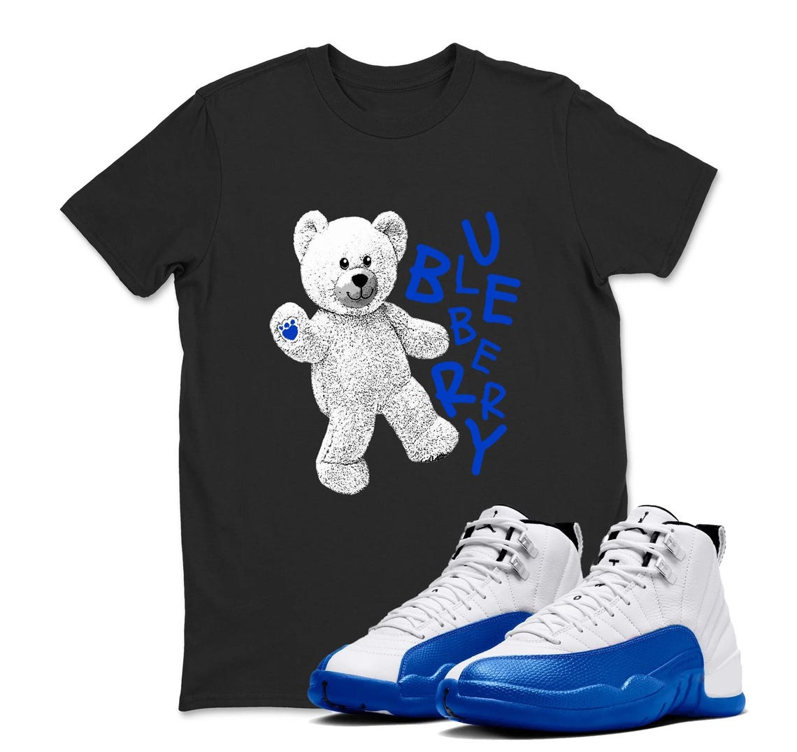 Bear Shirt To Match Air Jordan 12 Blueberry - AJ 12 Blueberry Game Royal Blue White Black Sneaker Match Shirt