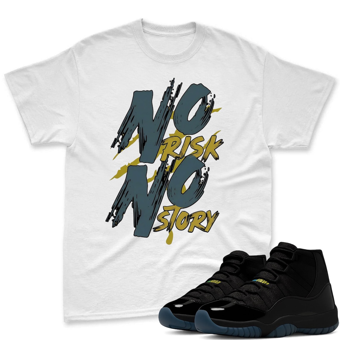 NO RISK T-Shirt to Match Jordan 11 Gamma Sneaker - AJ 11 Gamma Sneaker Match Shirt