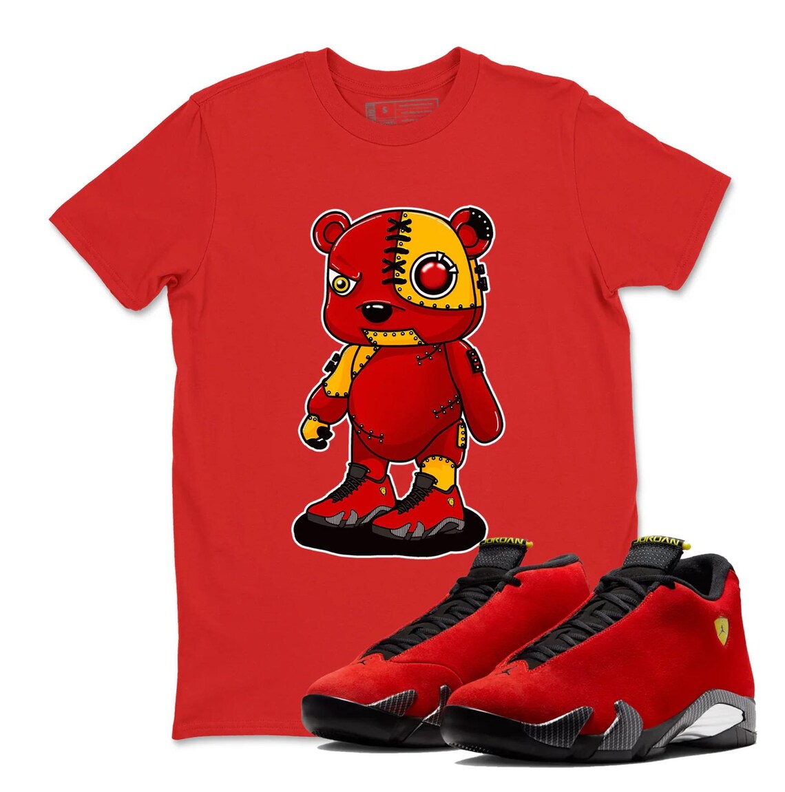 Cyborg Bear Shirt To Match Jordan 14 Ferrari - Sneaker Jordan 14 Challenge Red Matching Tee Shirt