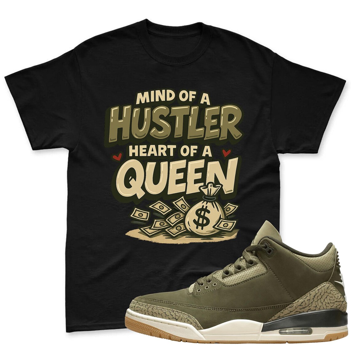 Queen Shirt To Match Jordan 3 Family Affair Medium Olive - Sneaker Mactching Shirt