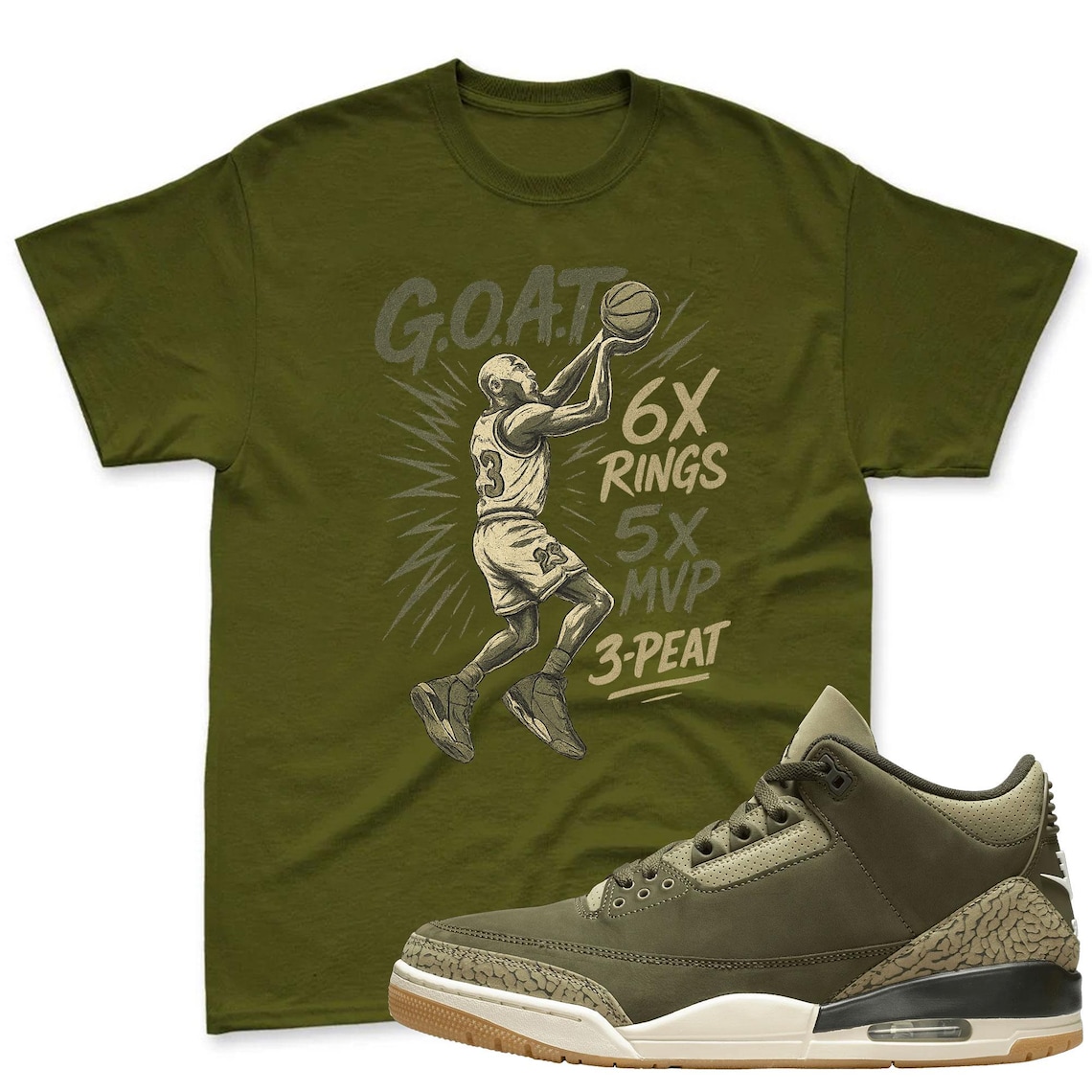 GOAT Shirt To Match Jordan 3 Family Affair Medium Olive - Sneaker Mactching Shirt