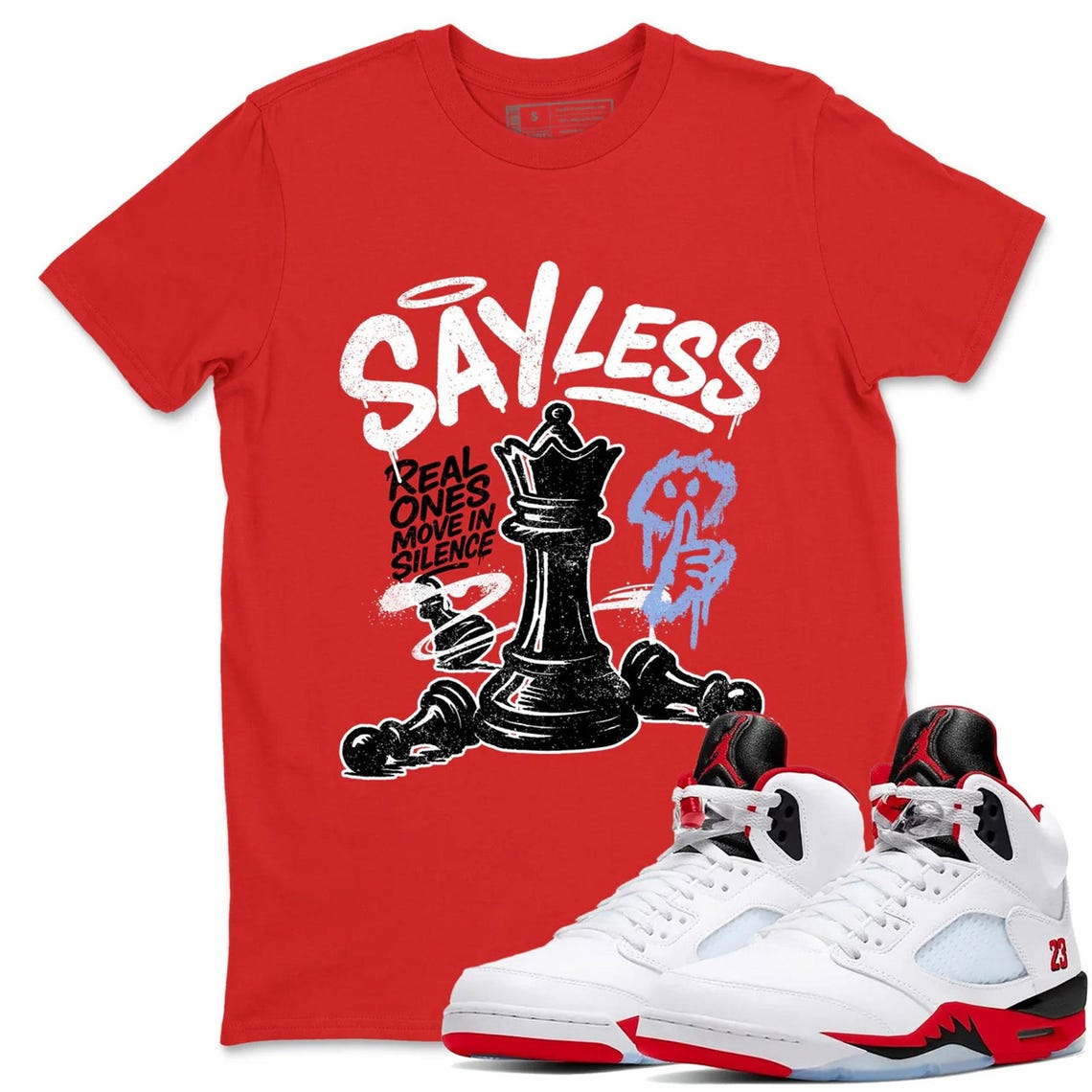 Sayless Shirt To Match Jordan 5 Fire Red Sneaker - AJ 5 Fire Red Sneaker Match Shirt