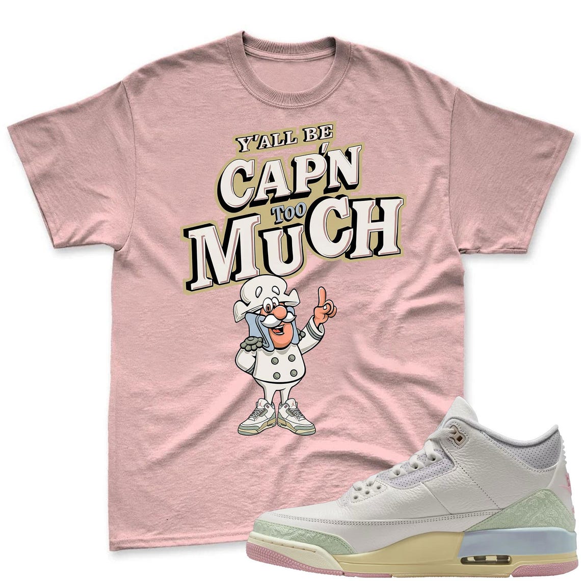 CAP'N MUCH! Shirt To Match Air Jordan 3 Sail & Jade Aura - Spring In The Air Matching Shirt