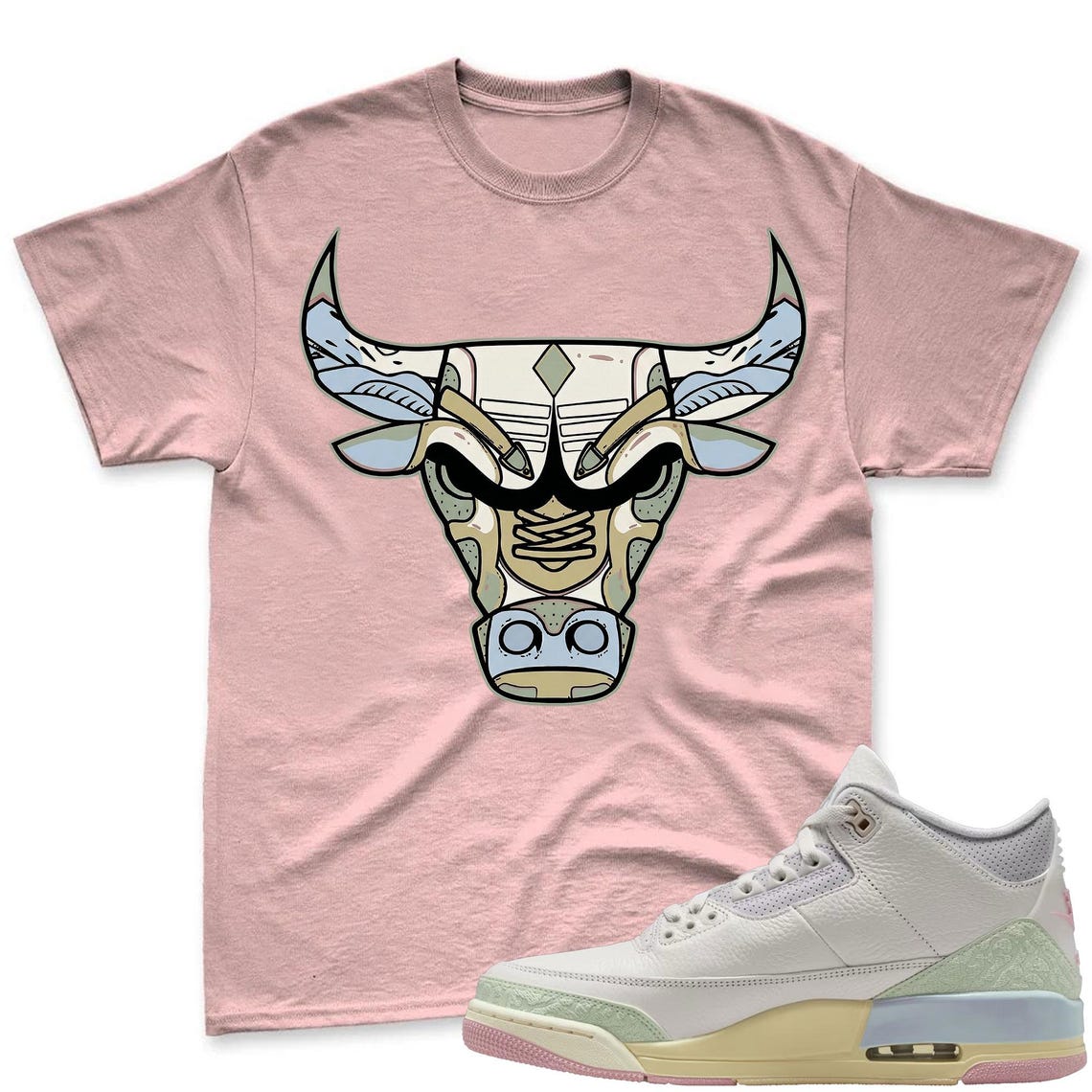 BULL! Shirt To Match Air Jordan 3 Sail & Jade Aura - Jordan 3 Spring In The Air Matching Shirt