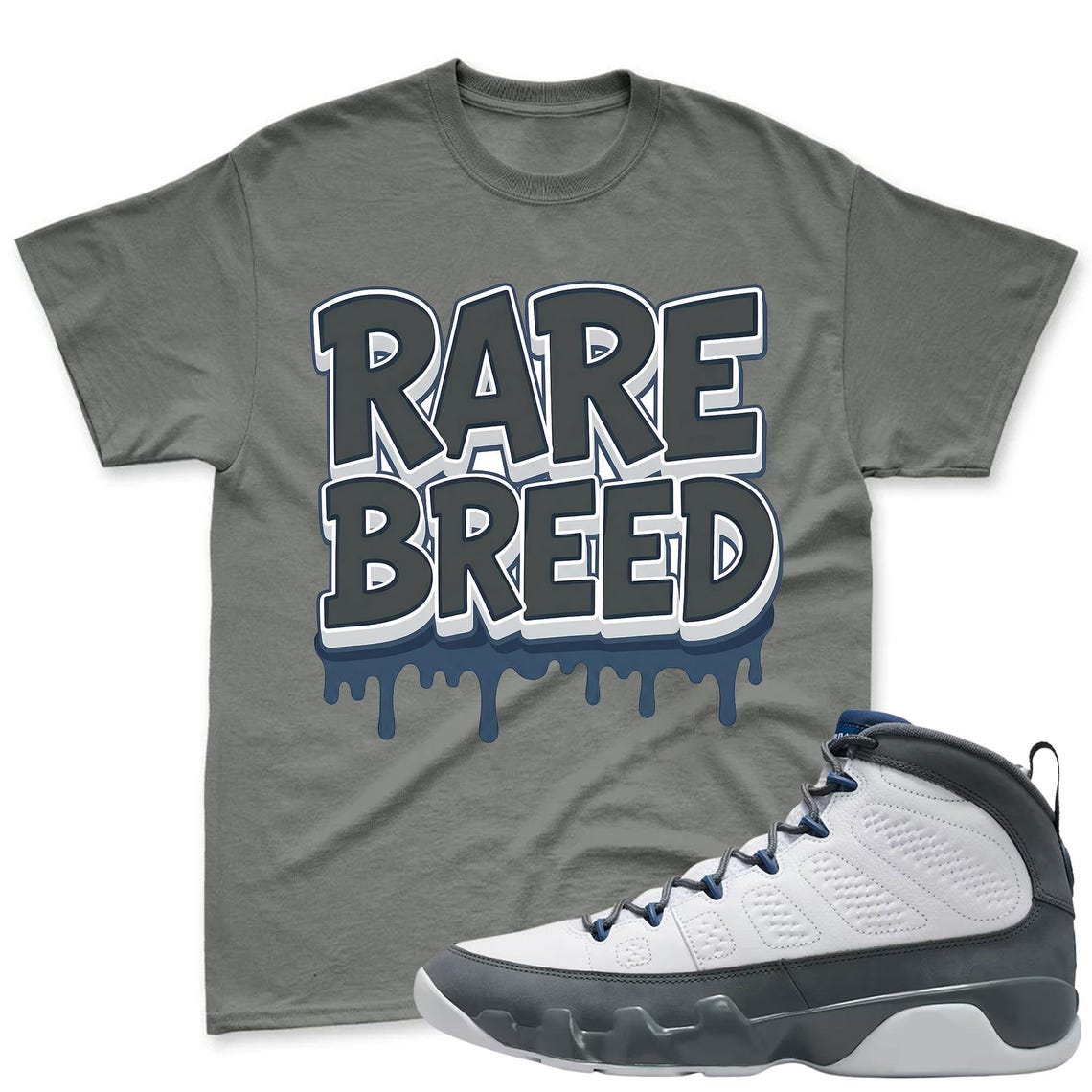 RARE BREED! Jordan 9 Flint Grey Sneaker Mactching Shirt - Shirt To Match Jordan 9 Flint Grey