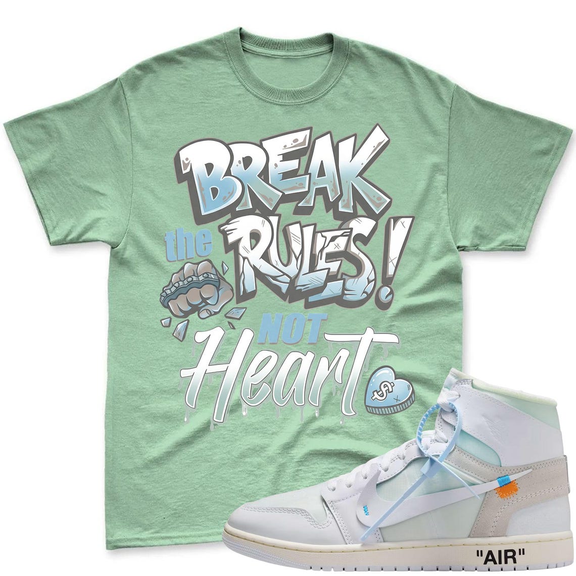 BREAK RULES! Shirt To Match Virgil Archive Air Jordan 1 High "Alaska" - Jordan 1 High OG x V.A.A. Sneaker Mactching Shirt