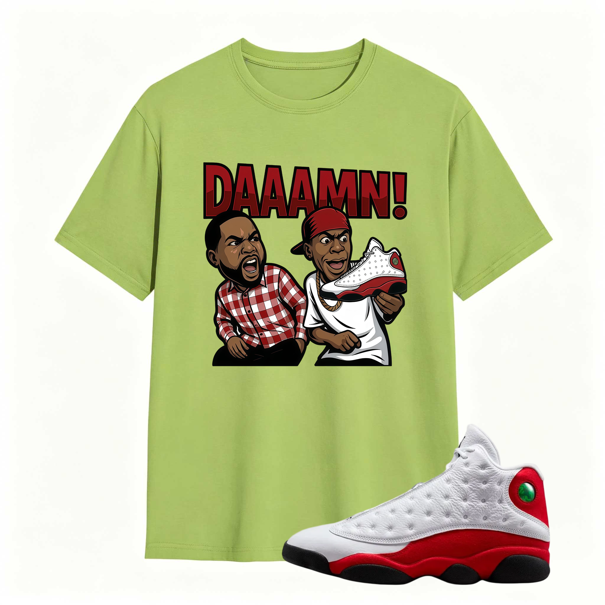 DAAAMN! Shirt To Match Air Jordan 13 Chicago - Jordan 13 Retro White and University Red Match Shirt