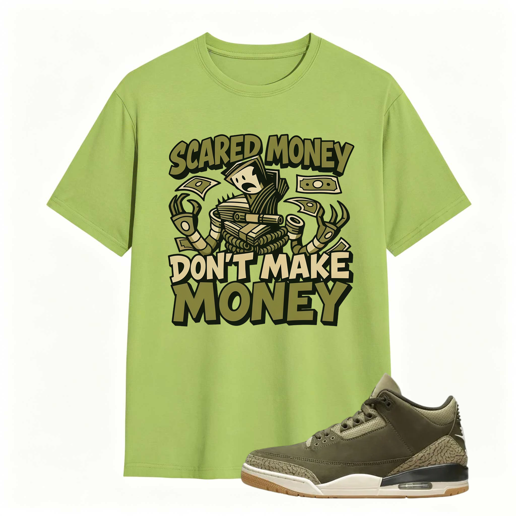 Scared Money Shirt To Match Jordan 3 Family Affair Medium Olive Sneaker