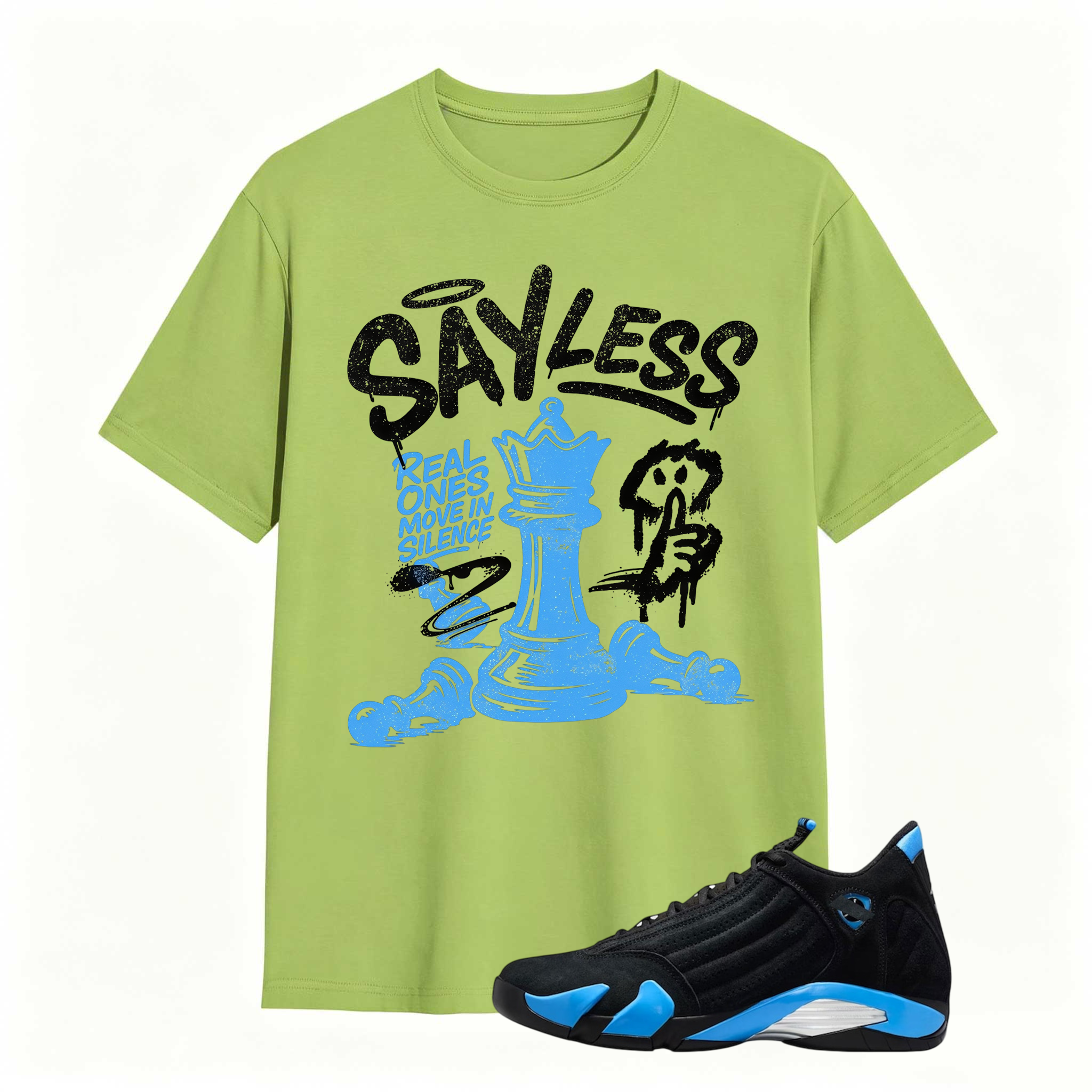SAYLESS! Shirt To Match Air Jordan 14 Black and University Blue - Jordan 14s Retro Blue Black Match Shirt