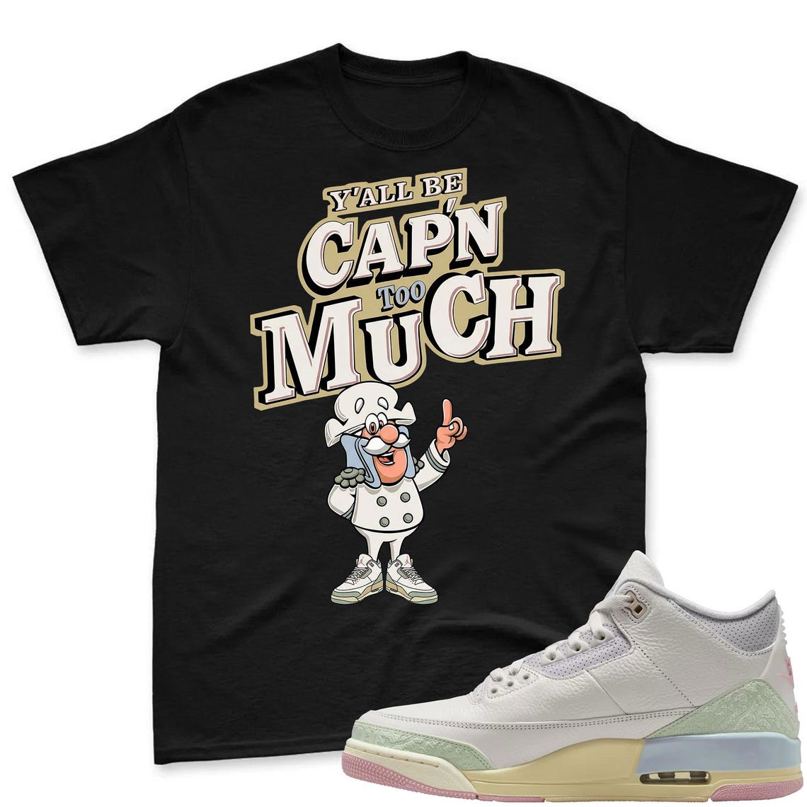 CAP'N MUCH! Shirt To Match Air Jordan 3 Sail & Jade Aura - Spring In The Air Matching Shirt
