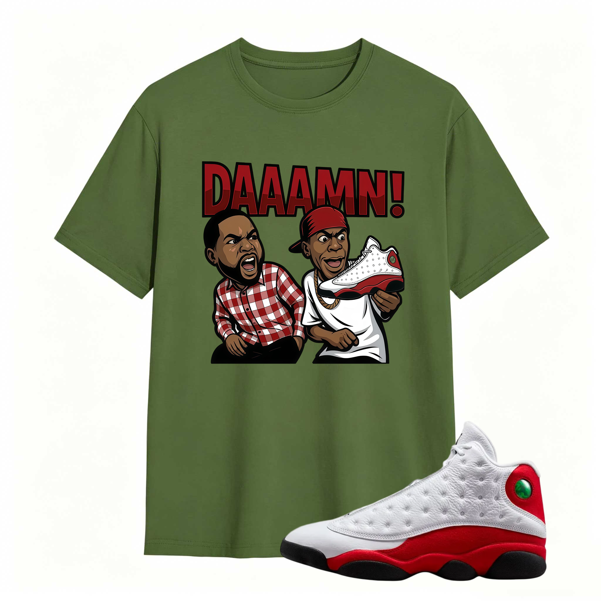 DAAAMN! Shirt To Match Air Jordan 13 Chicago - Jordan 13 Retro White and University Red Match Shirt