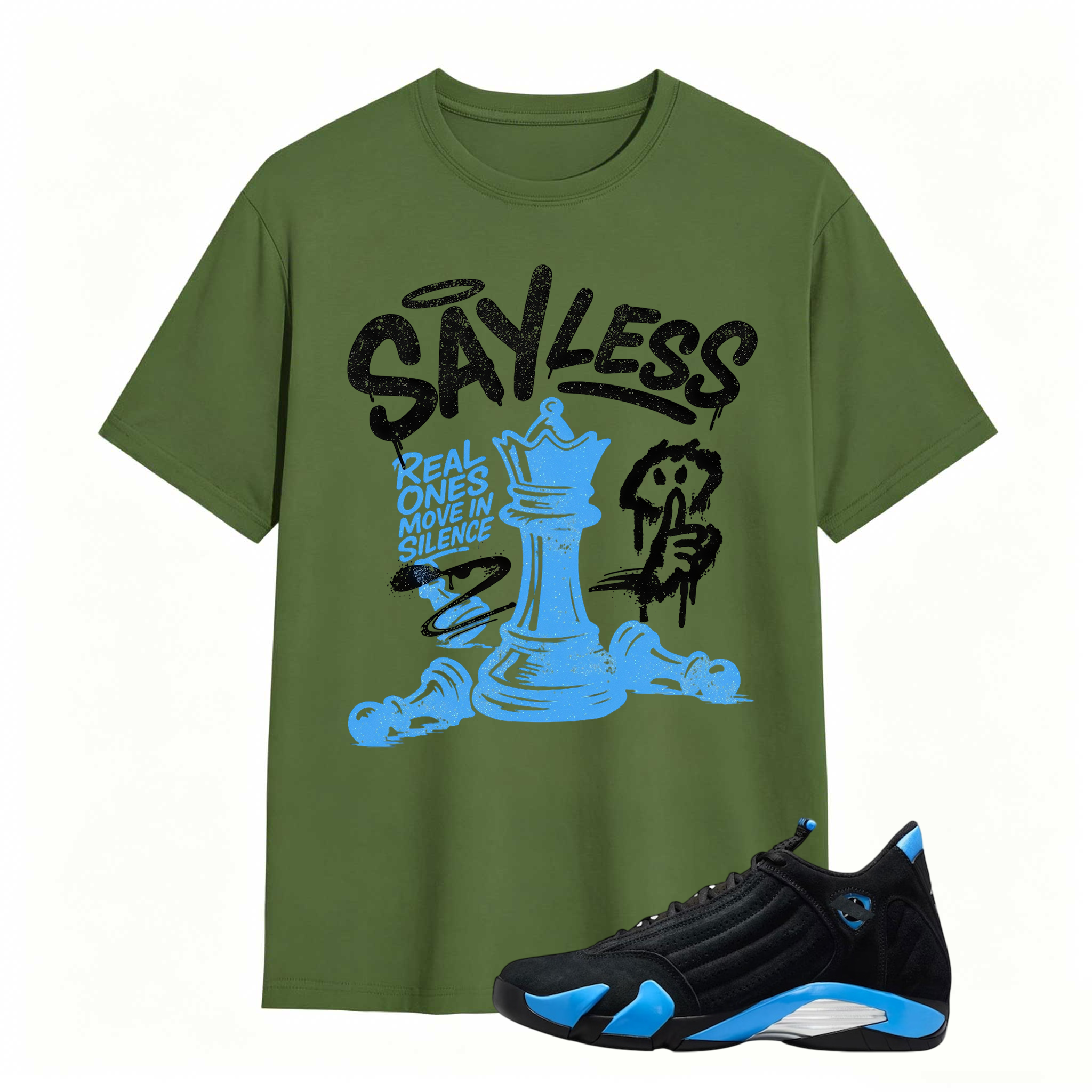 SAYLESS! Shirt To Match Air Jordan 14 Black and University Blue - Jordan 14s Retro Blue Black Match Shirt