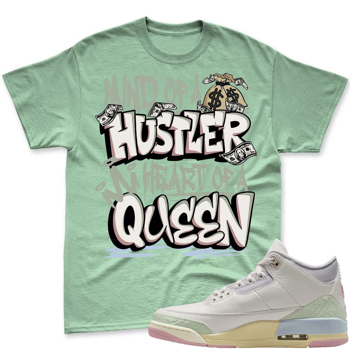 QUEEN! Shirt To Match Air Jordan 3 Sail & Jade Aura - Spring In The Air Matching Shirt