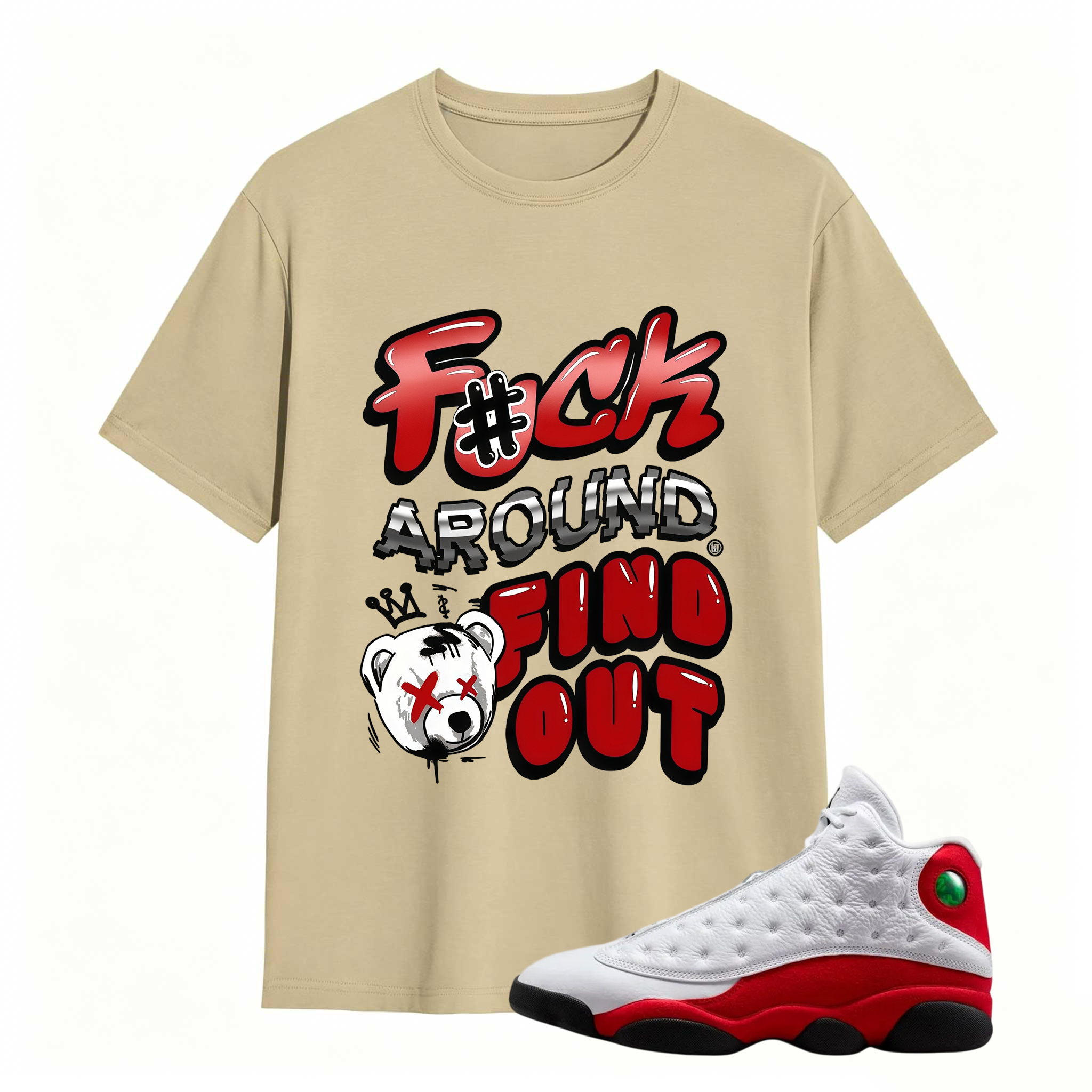 F#CK! Shirt To Match Air Jordan 13 Chicago - Jordan 13 Retro White and University Red Match Shirt
