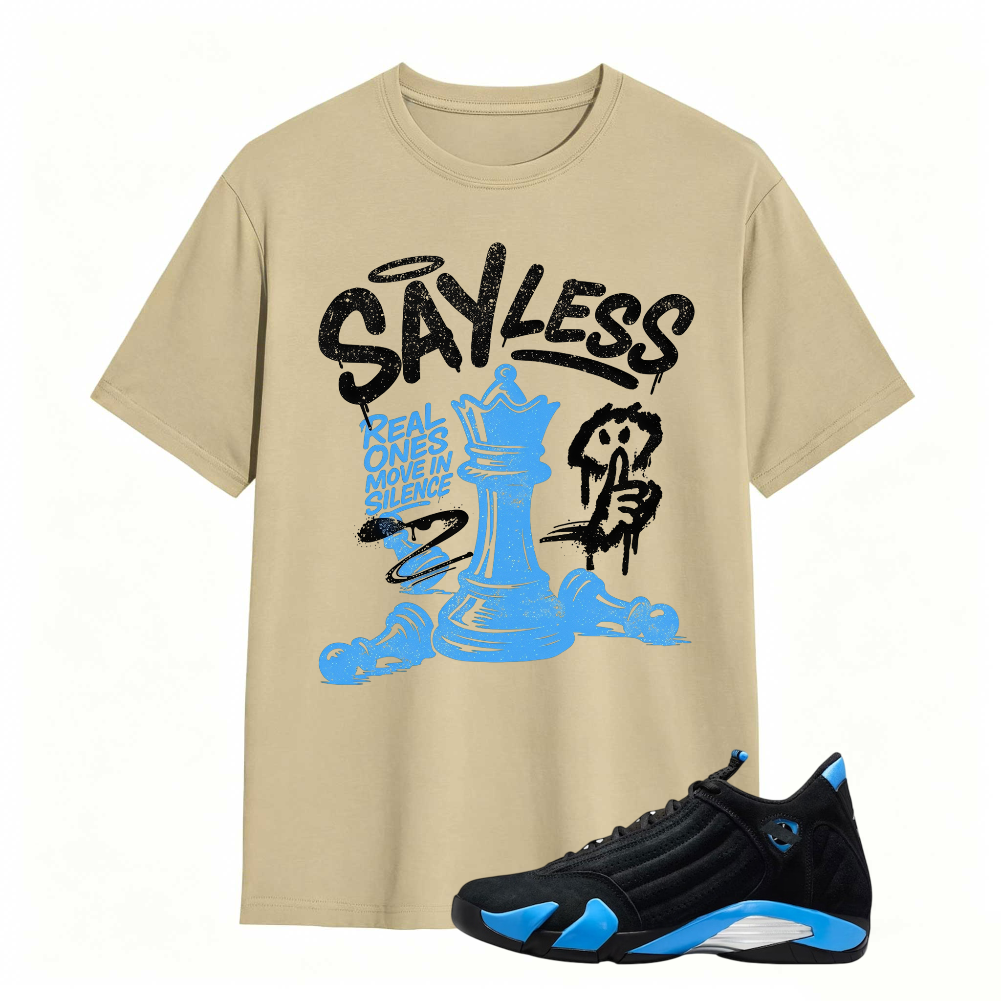 SAYLESS! Shirt To Match Air Jordan 14 Black and University Blue - Jordan 14s Retro Blue Black Match Shirt