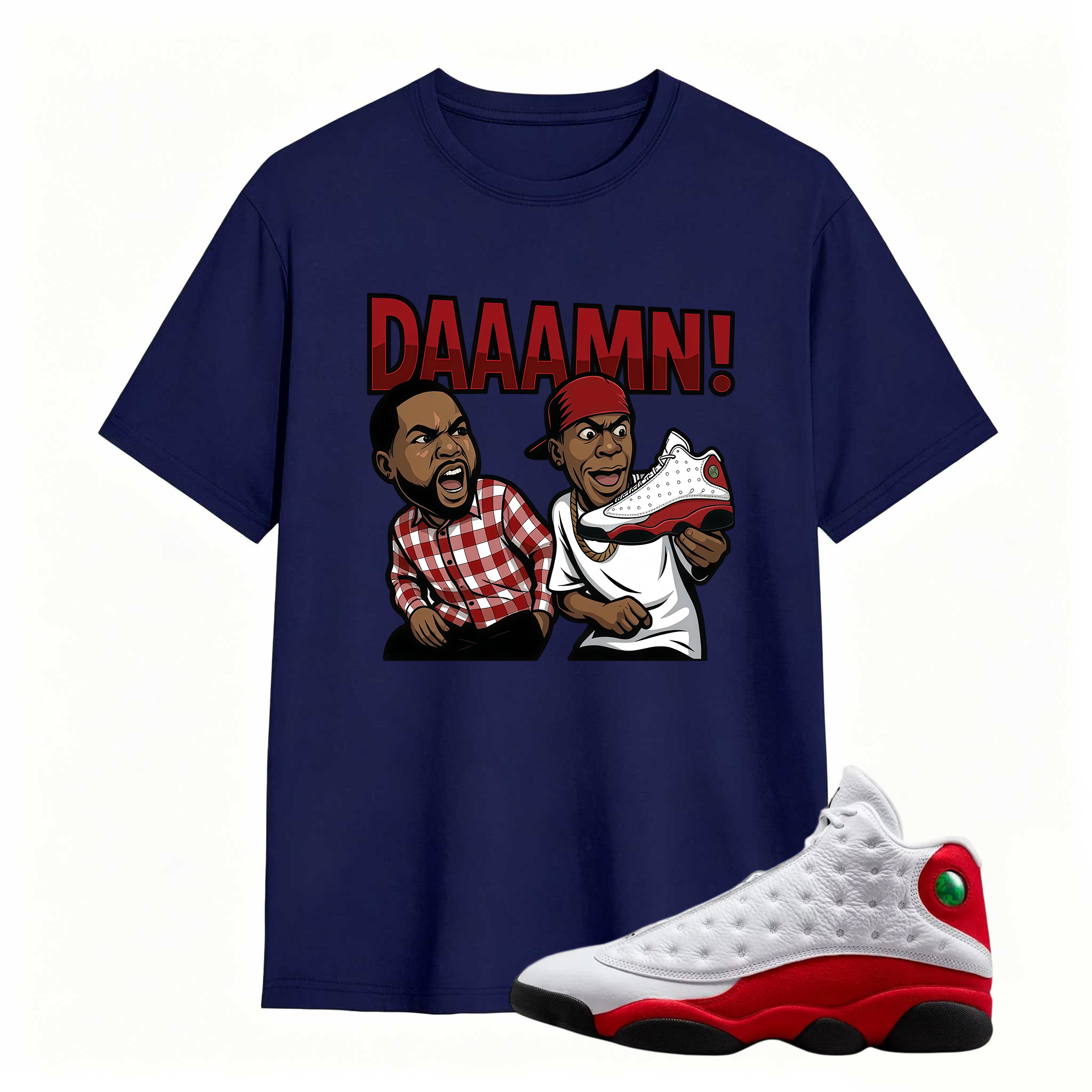 DAAAMN! Shirt To Match Air Jordan 13 Chicago - Jordan 13 Retro White and University Red Match Shirt