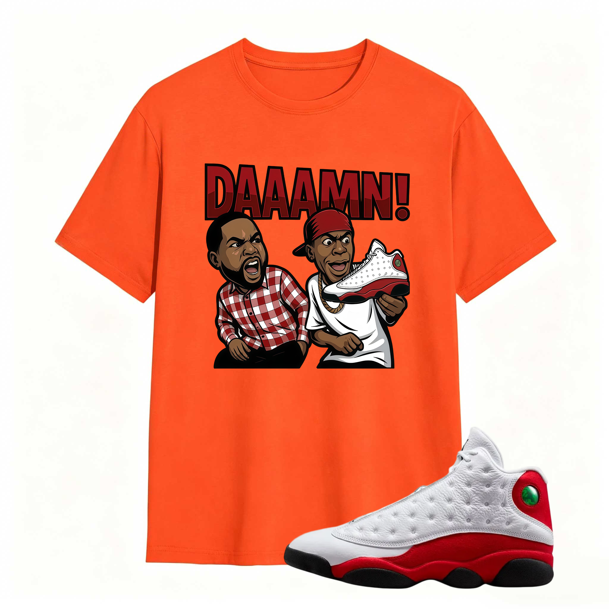 DAAAMN! Shirt To Match Air Jordan 13 Chicago - Jordan 13 Retro White and University Red Match Shirt