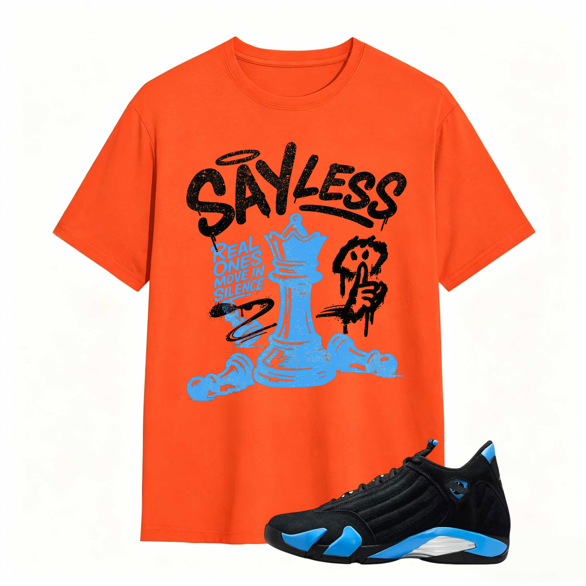 SAYLESS! Shirt To Match Air Jordan 14 Black and University Blue - Jordan 14s Retro Blue Black Match Shirt