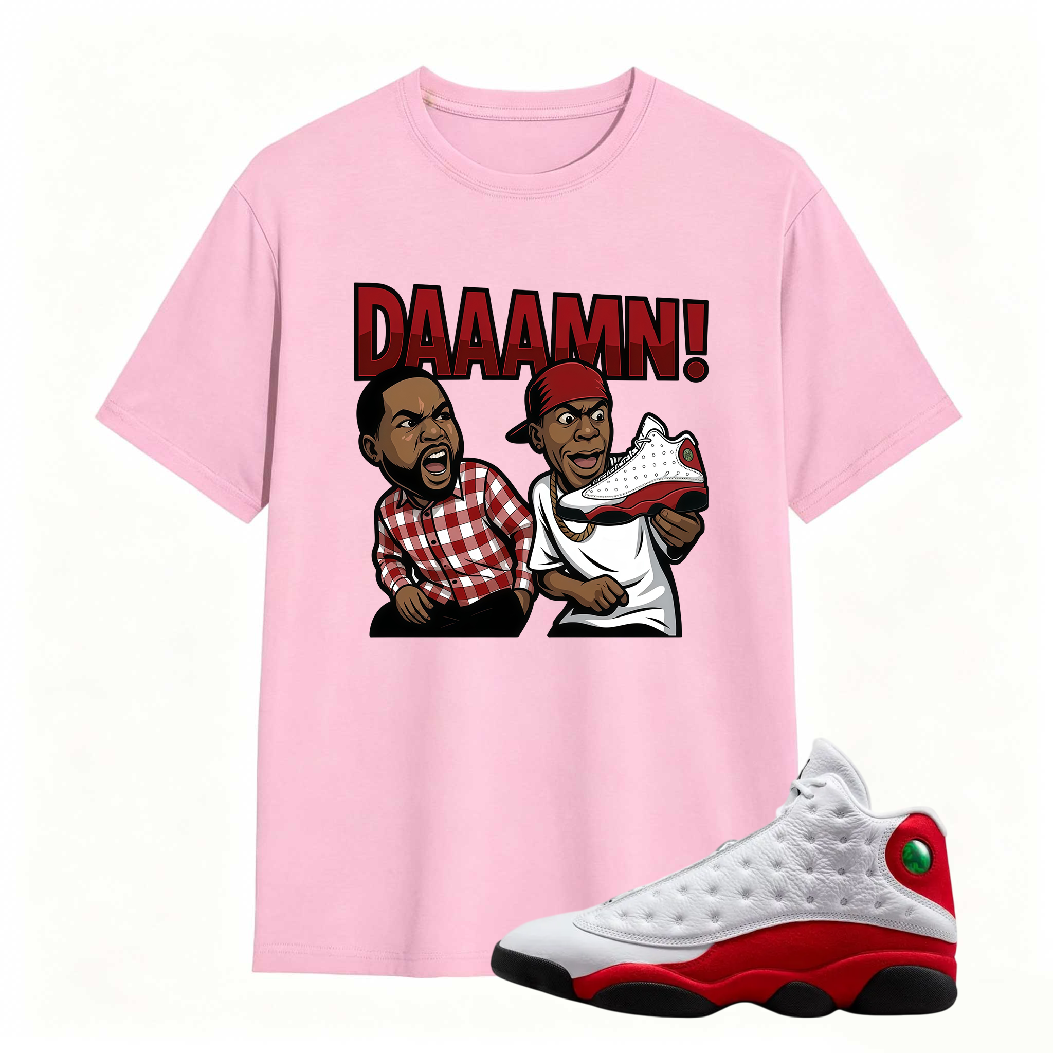 DAAAMN! Shirt To Match Air Jordan 13 Chicago - Jordan 13 Retro White and University Red Match Shirt