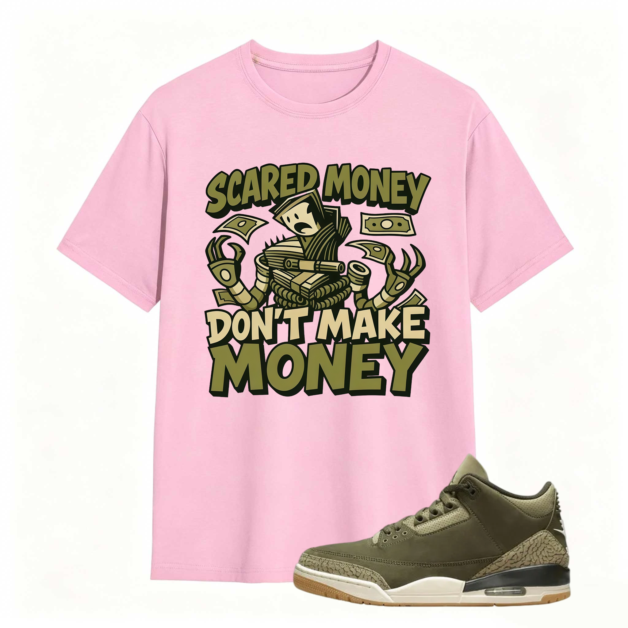 Scared Money Shirt To Match Jordan 3 Family Affair Medium Olive Sneaker