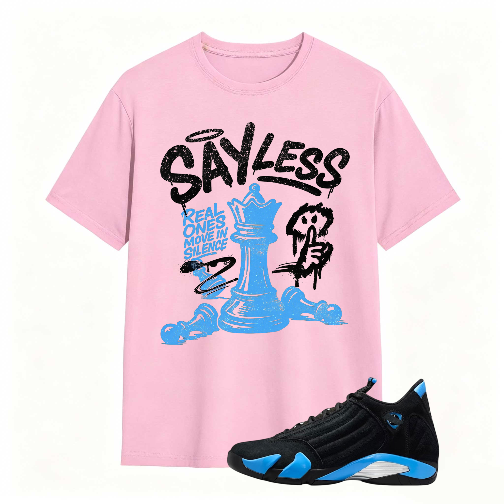 SAYLESS! Shirt To Match Air Jordan 14 Black and University Blue - Jordan 14s Retro Blue Black Match Shirt