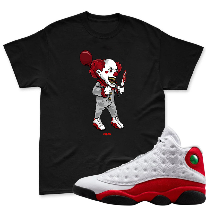 Clown Character With Red Hair And Balloon Shirt To Match Air Jordan 13 Chicago - Sneaker Match Shirt
