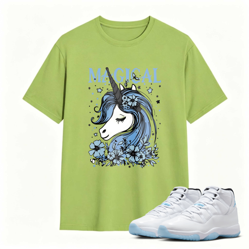 Unicorn With Blue Flowers And Stars Magical Shirt To Match Air Jordan 11 White Legend Blue Sneaker Match Shirt