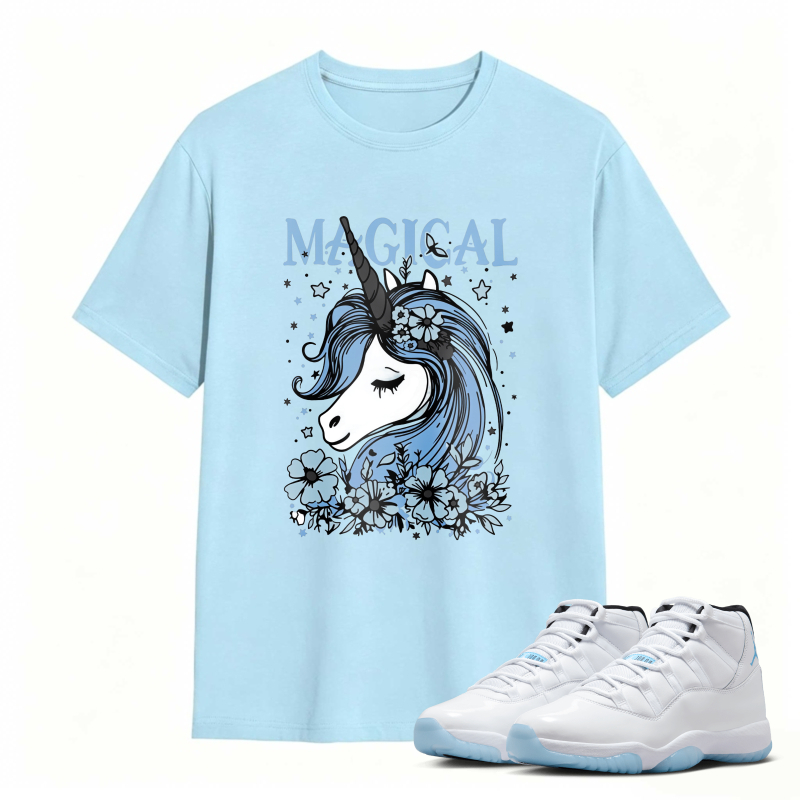 Unicorn With Blue Flowers And Stars Magical Shirt To Match Air Jordan 11 White Legend Blue Sneaker Match Shirt