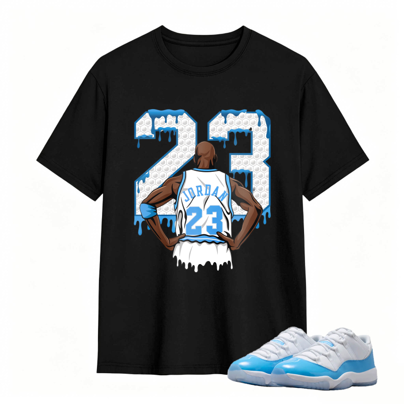 Michael Jordan 23 Dripping Number Back View Shirt To Match Jordan 11 University Blue Sneaker Match Shirt