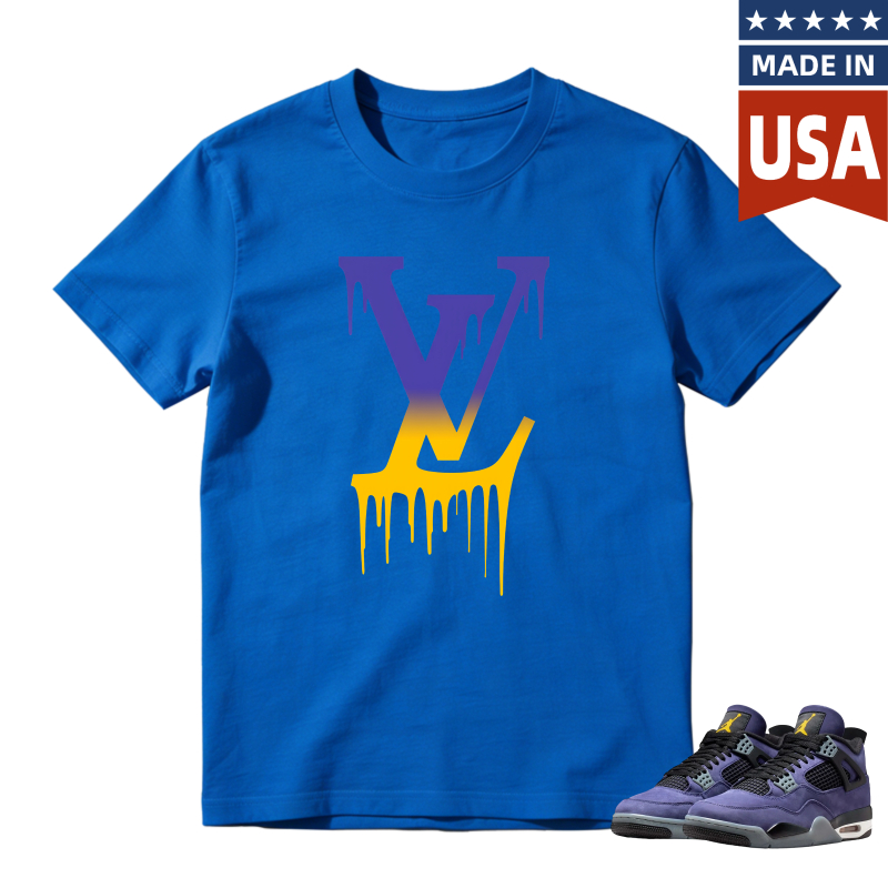 Lakers Logo Drip Design Shirt to Match Jordan 4 Lakers Imperial Purple - Sneaker Match Shirt
