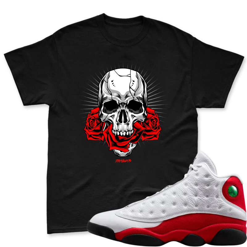 Skull With Red Roses Shirt To Match Air Jordan 13 Chicago - Sneaker Match Shirt