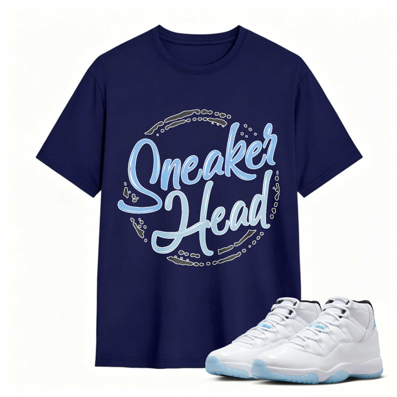 Sneaker Head Logo Shirt To Match Air Jordan 11 White Legend Blue - Sneaker Match Shirt