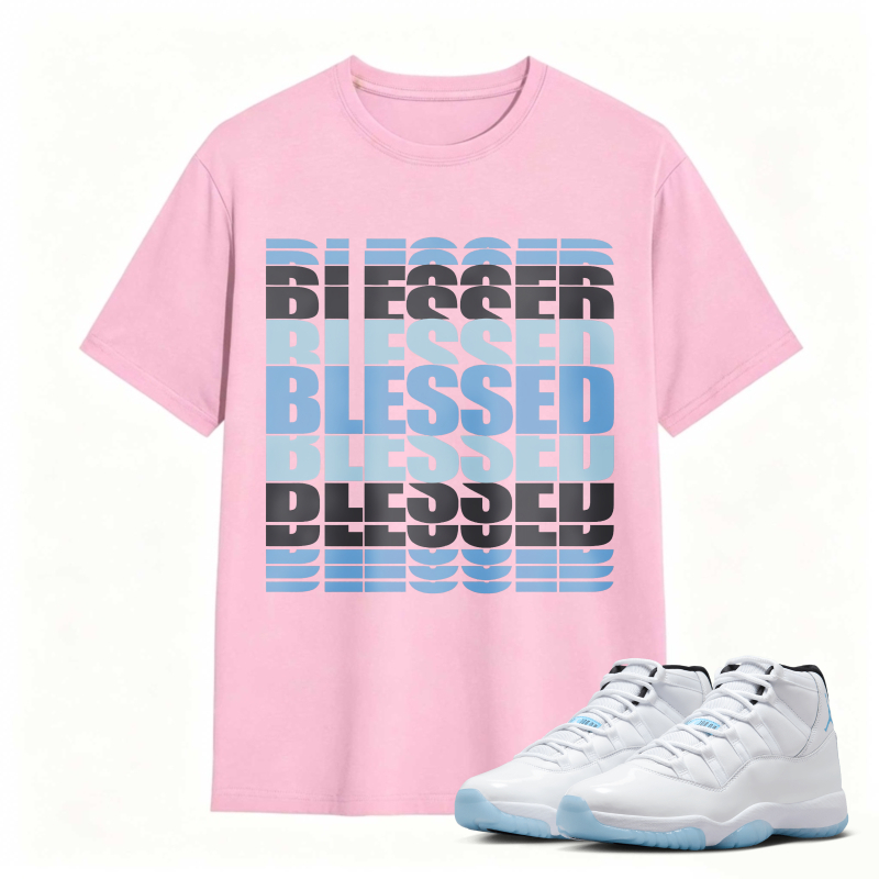 Blessed Text Pattern Shirt To Match Air Jordan 11 White Legend Blue - Sneaker Match Shirt